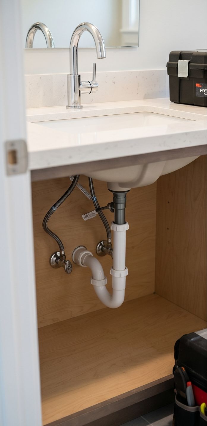Newly plumbed bathroom vanity and faucet