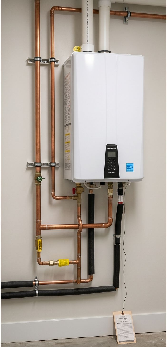 Tankless water heater with copper plumbing